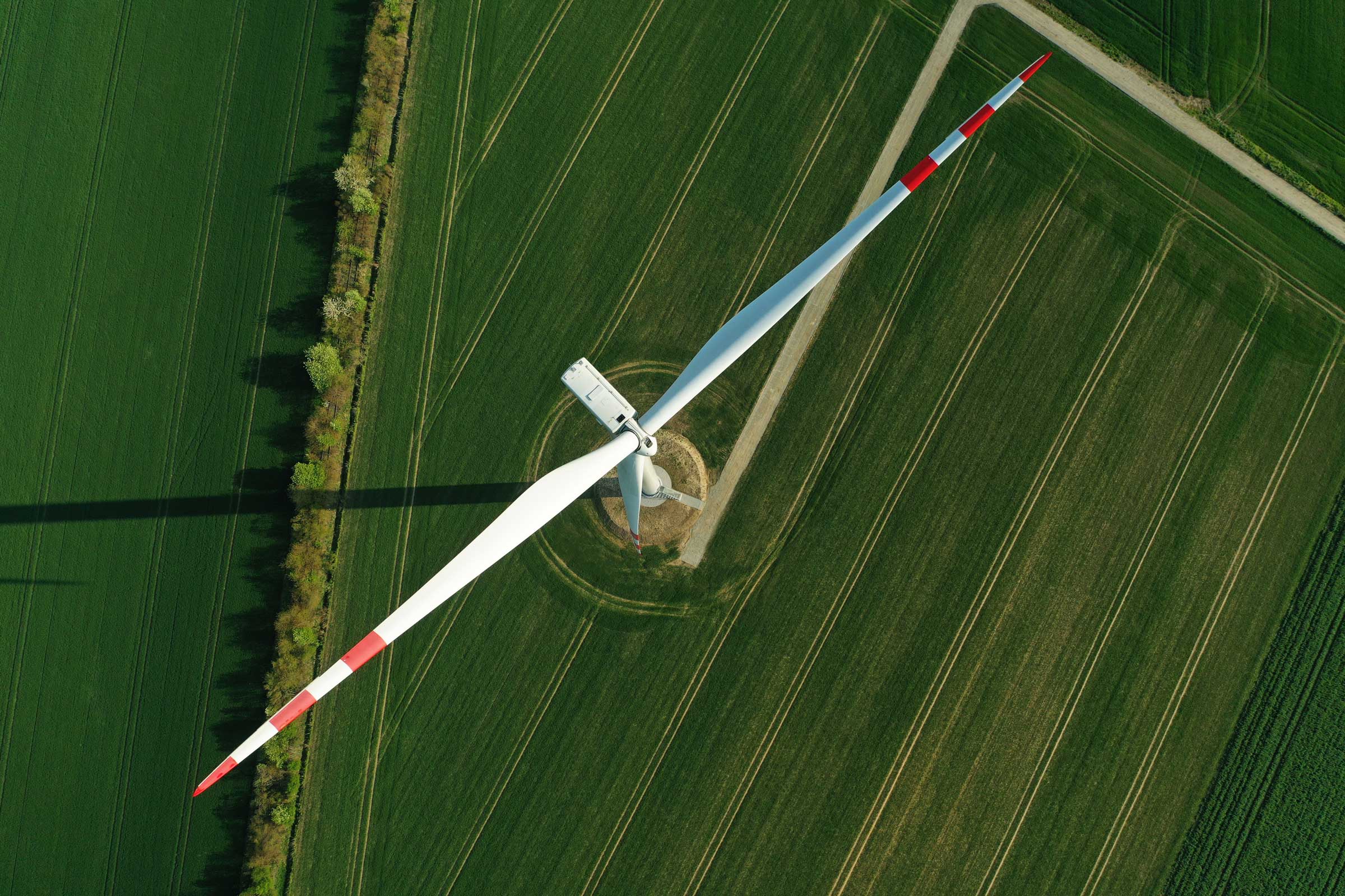 Overhead view of a wind turbine