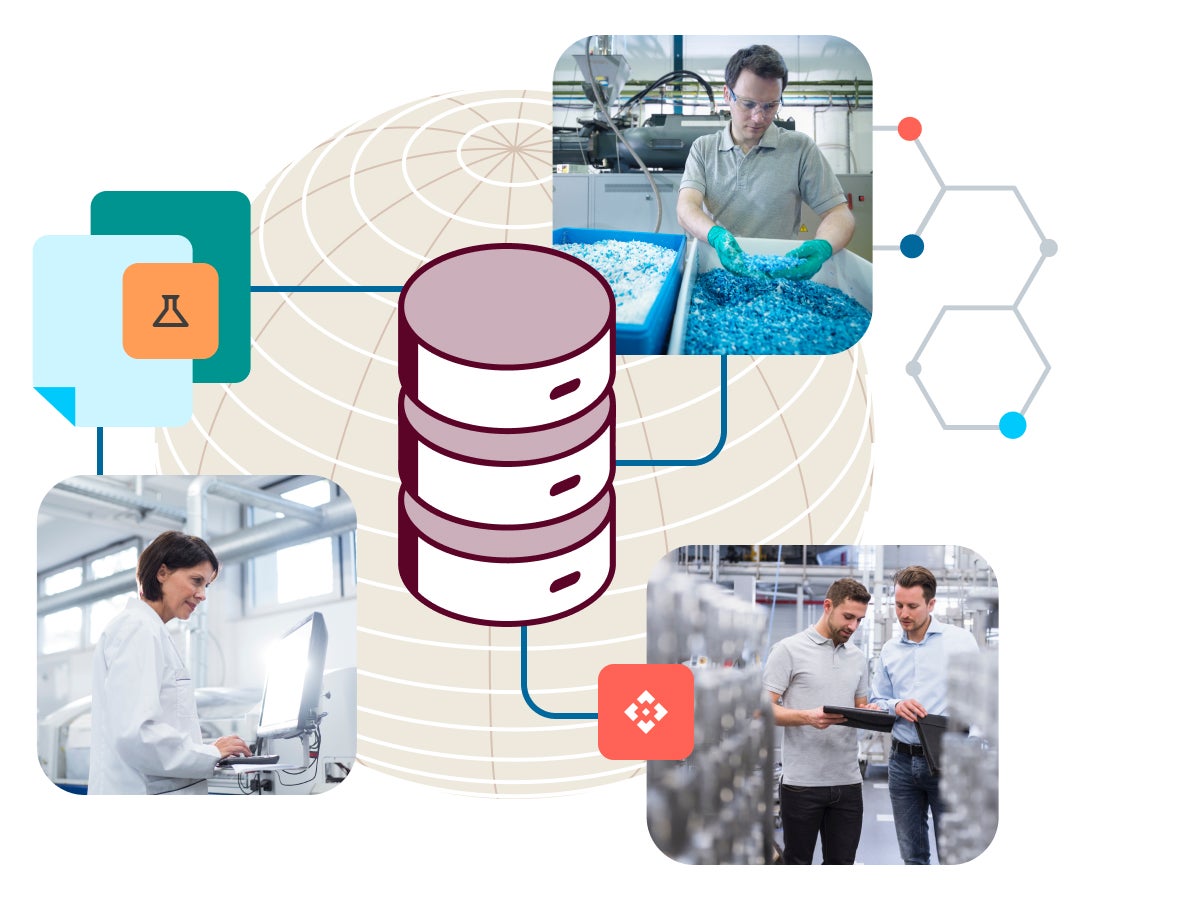 Graphic depiction of three end users of chemicals across the supply chain who need hazard assessment and product compliance regulatory information