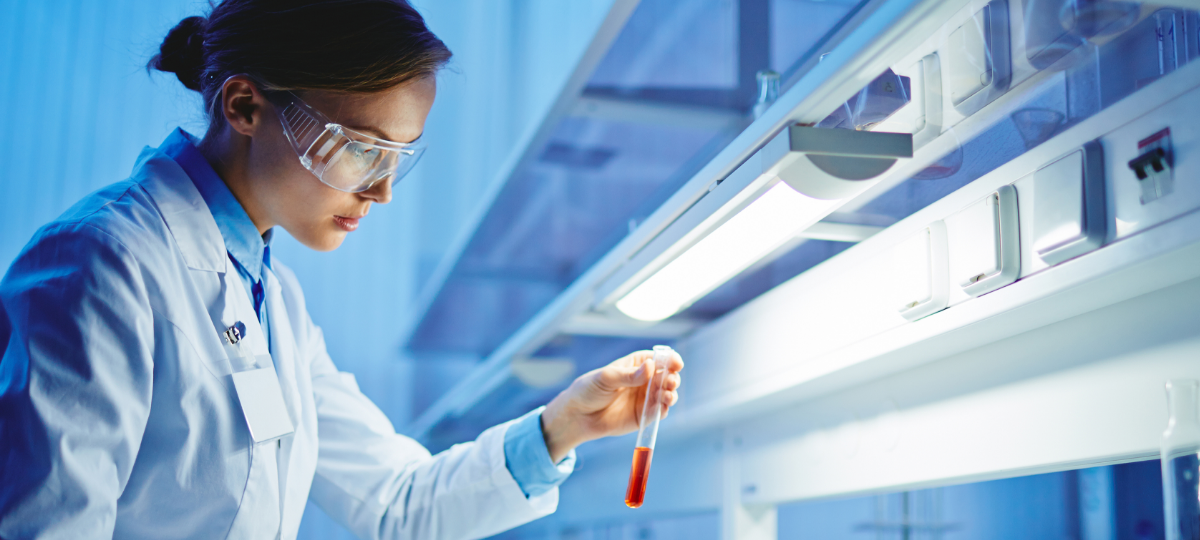 scientist inspecting liquid in a flask