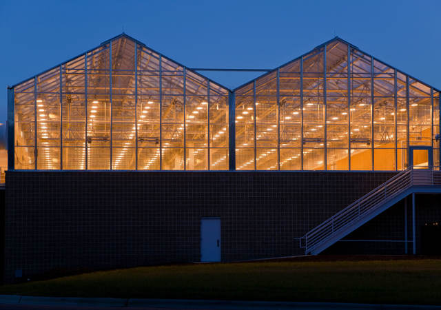 Indoor grow house at night