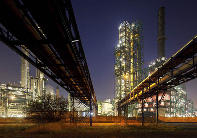 Oil refinery at night