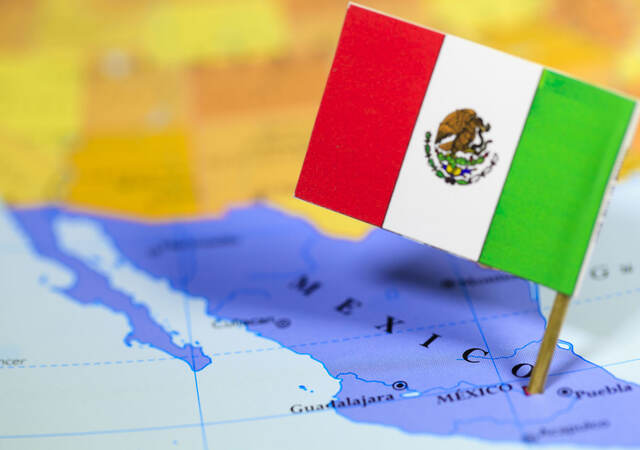 Zoomed in map view of Mexico with the Mexican flag 