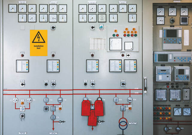 Detail of electronics control systems cabinets in industry low-voltage uninterrupted power in electrical power industrial electrical energy distribution substation