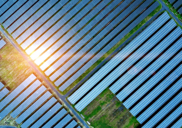 Aerial view of solar cell field