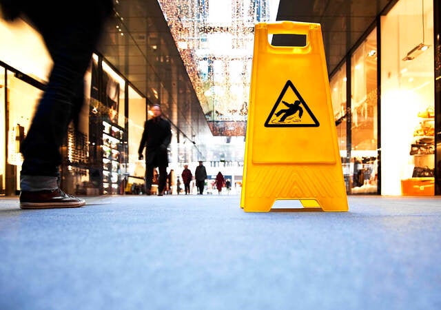 Danger sign in a shopping mall