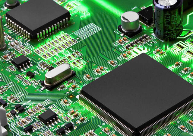 Electronic circuit board with processor, close up