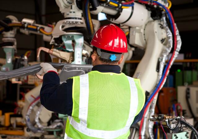 Operator in factory testing robot machine