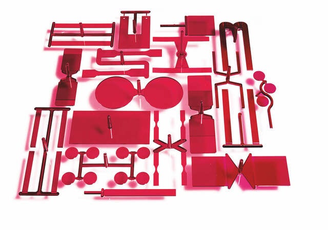 Transparent, red plastic parts