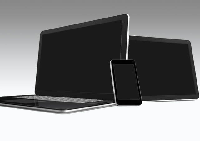 Blank phone tablet and laptop on white background 