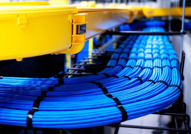 Blue network cable in Data Center