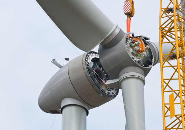 Close up of assembling a wind turbine