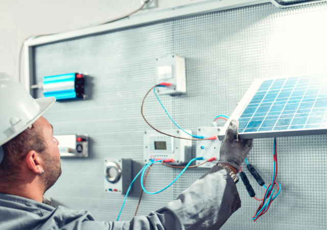 Technician installing solar panels