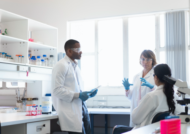 People talking in a laboratory setting