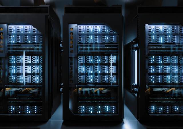 Three servers in a data center