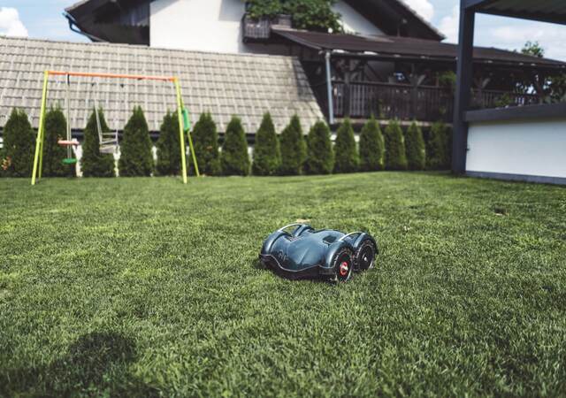 Aerial view of robotic lawn mower.