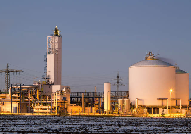 Tanks for oil and gas at a refinery 