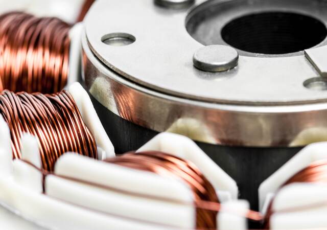 Copper winding and stack of an electric induction motor for home appliances.