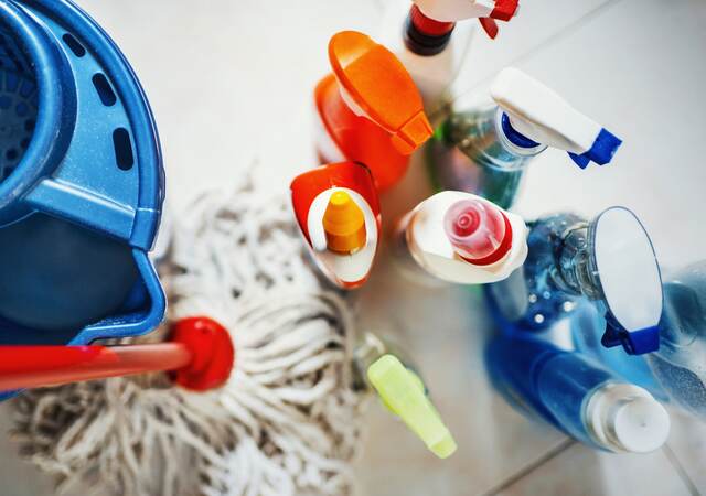 A variety of cleaning products.