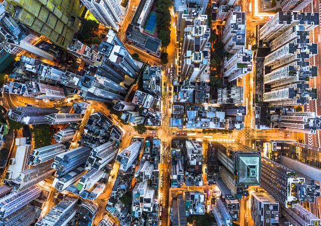 overhead view of a city