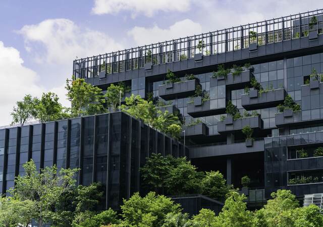 Green building with vertical garden.