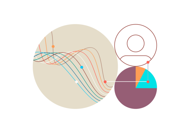 Illustration of a person correlating with metrics on graphs