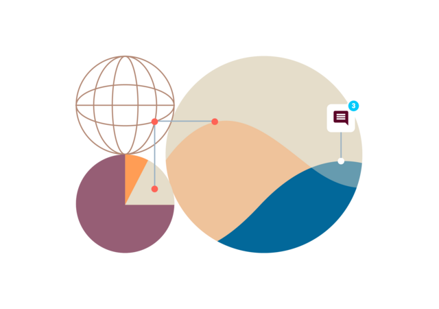 Illustration of a pie chart and graphs