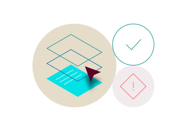 Illustration of a data sheet next to a checkmark and a warning symbol