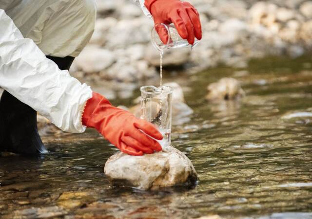 Scientist examining toxic water samples.