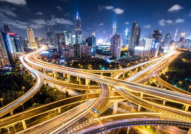 Shanghai highway at night.