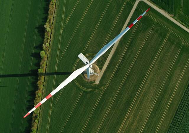 Overhead view of a wind turbine