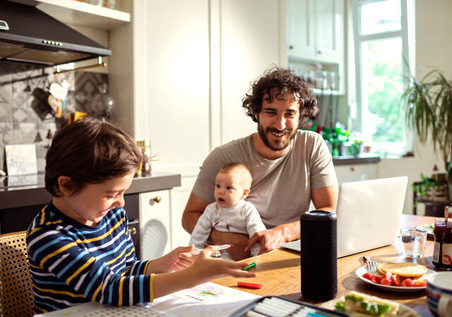 Family using a speaker