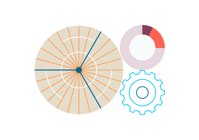 Graphic depicting radar, graph and a gear