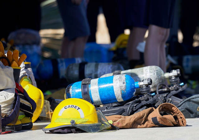 Cadet fire fighter trainee's equipment