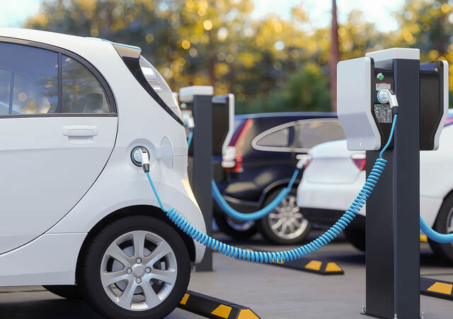 An electric vehicle at a charging station