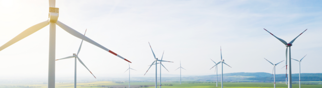 Wind turbines over a verdant field