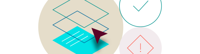 Illustration of a data sheet next to a checkmark and a warning symbol