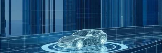 Autonomous vehicle with graphic rings around vehicle representing sensors