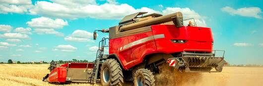 Red harvester harvesting wheat