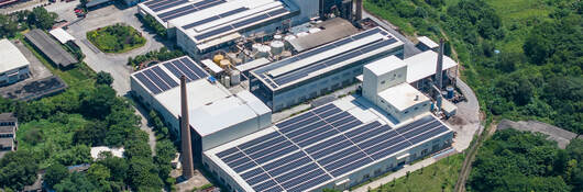 Solar panels on a factory roof