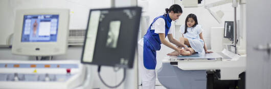 A child having an x-ray performed