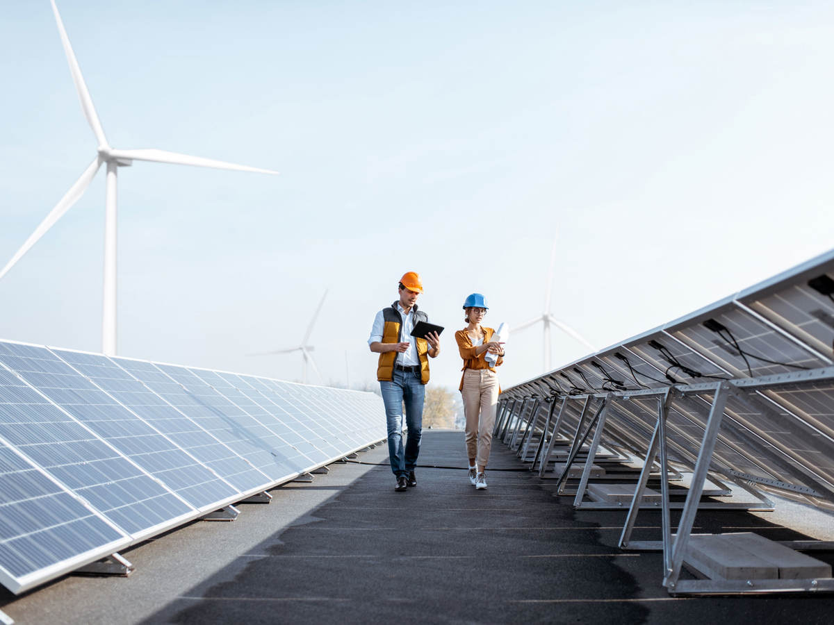 Workers at a solar plant