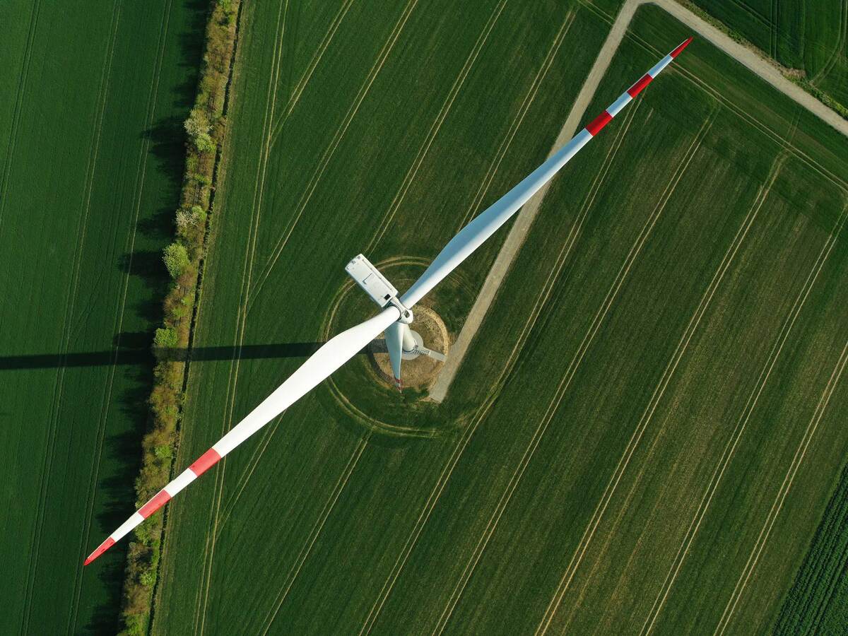 Overhead view of a wind turbine