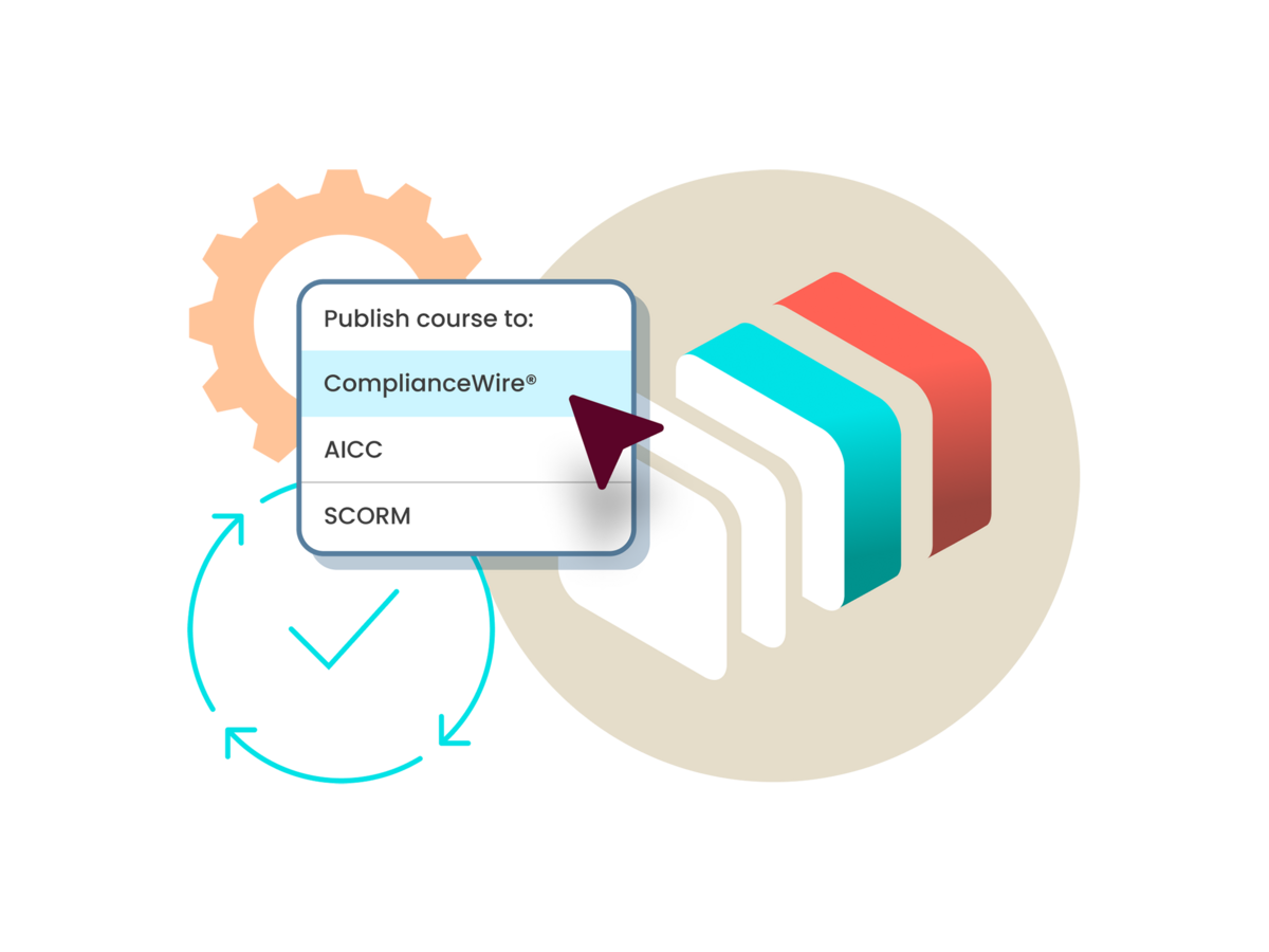 Illustration showing publishing a course in ComplianceWire