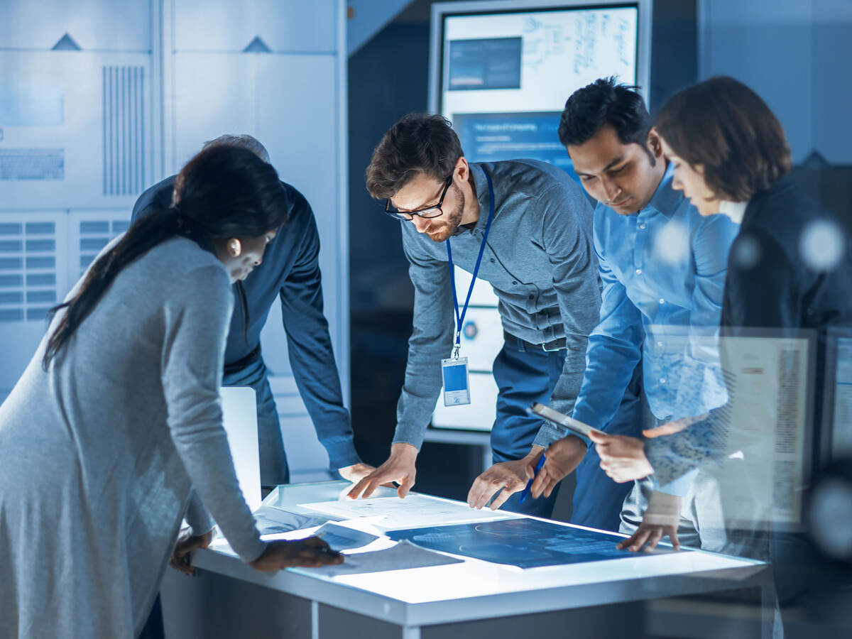 A team working around a table