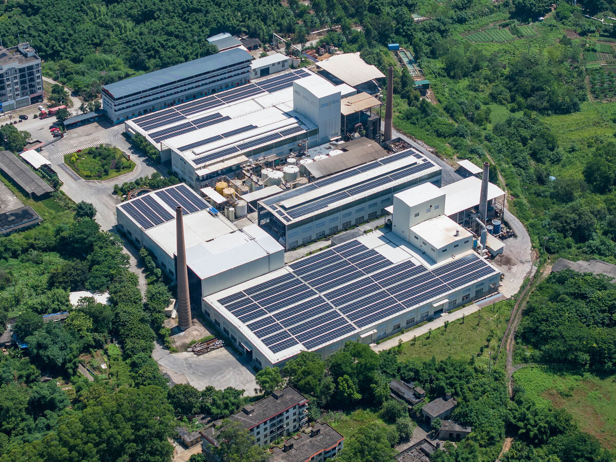 Solar panels on a factory roof