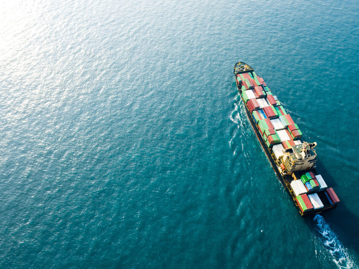 A loaded container ship in the ocean