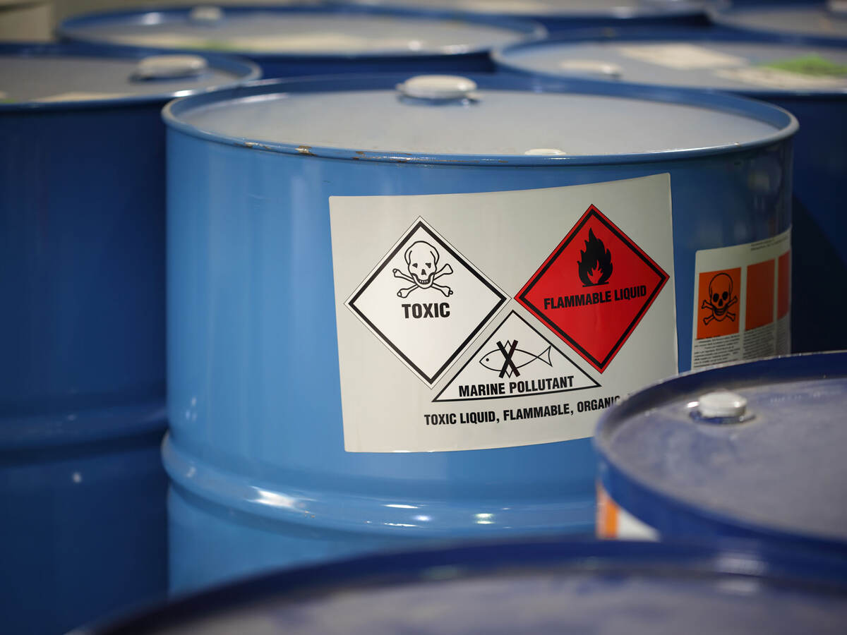 A group of barrels containing hazardous chemicals