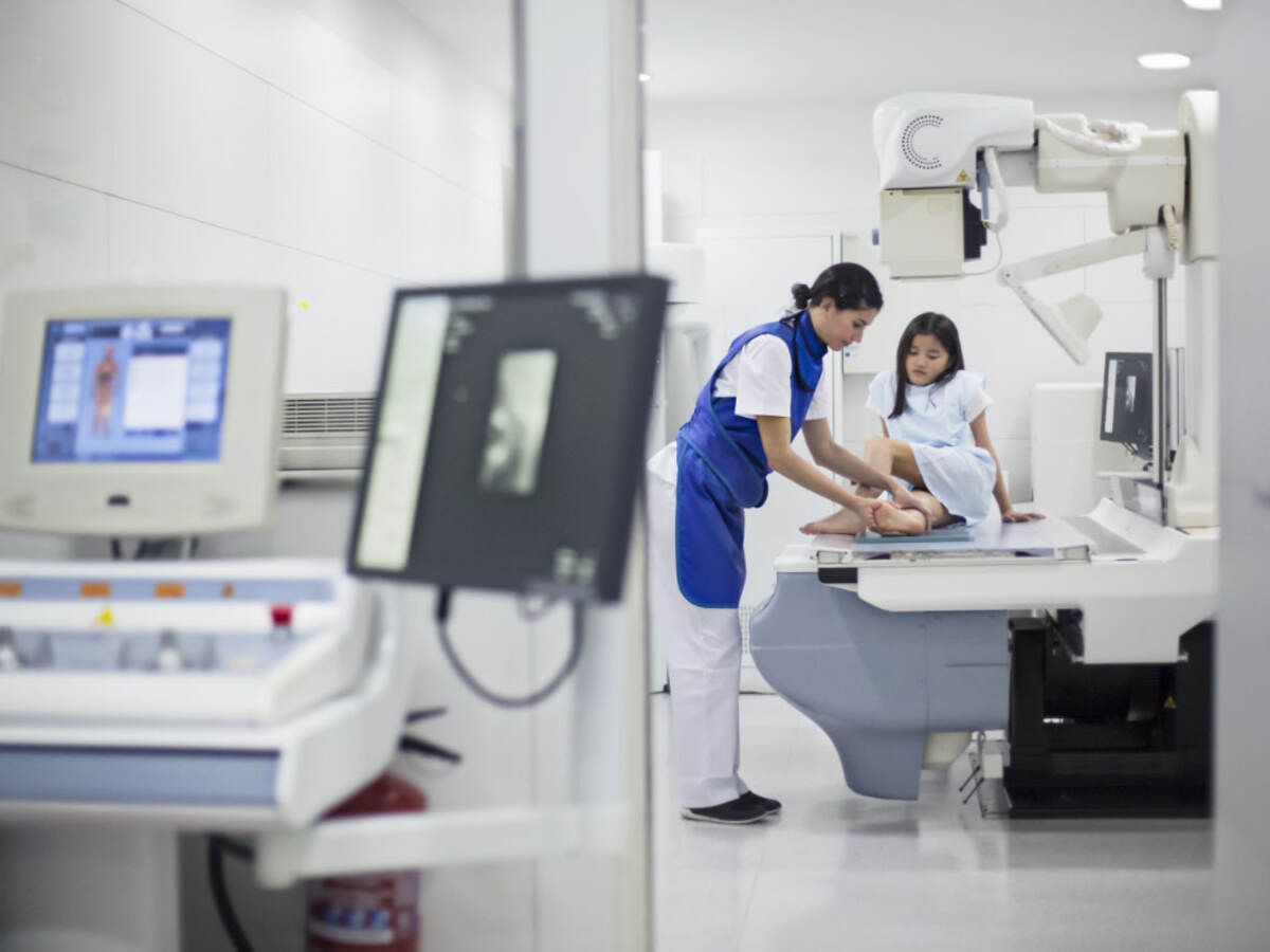 A child having an x-ray performed