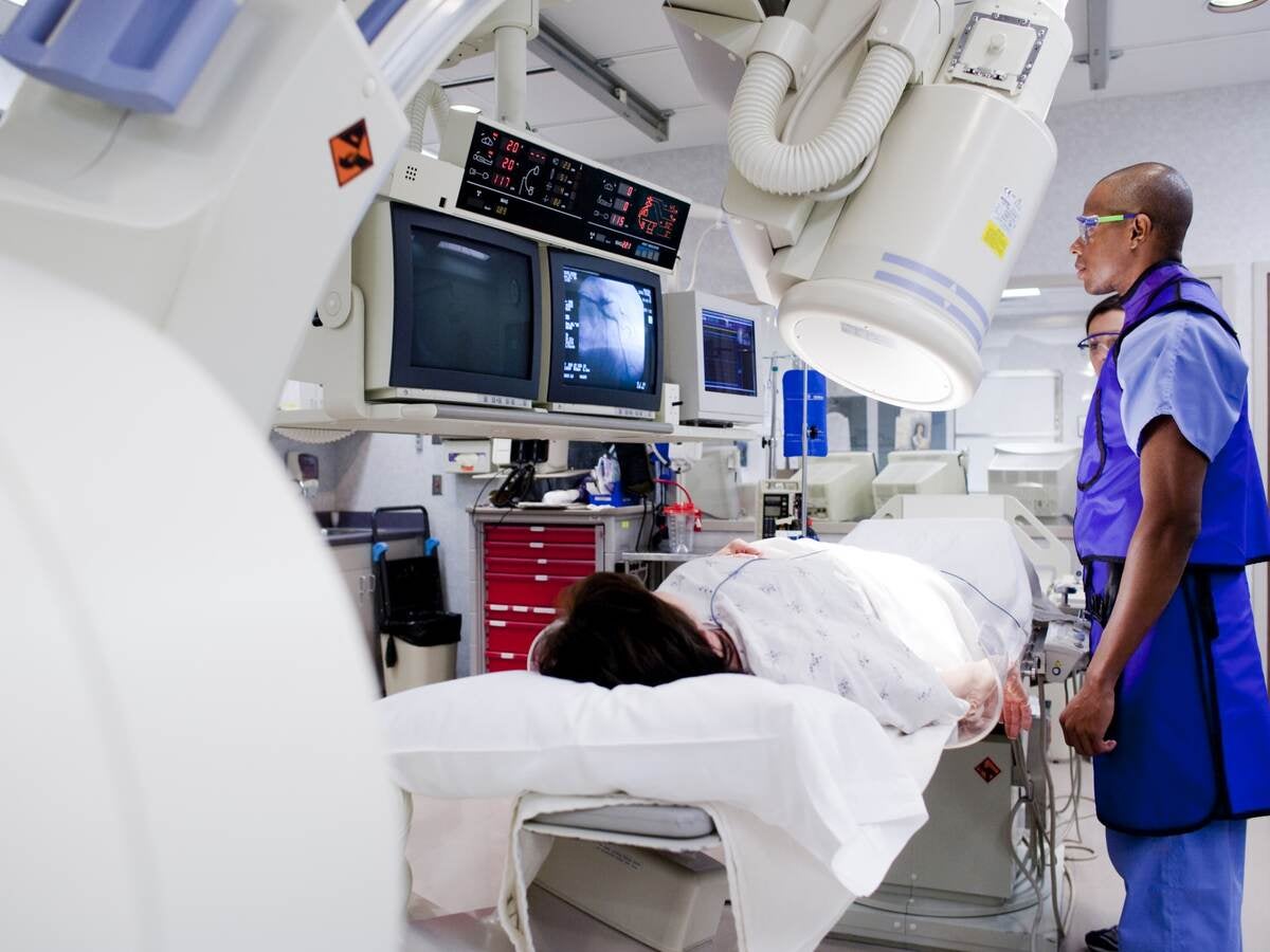 Person undergoing an x-ray in lab