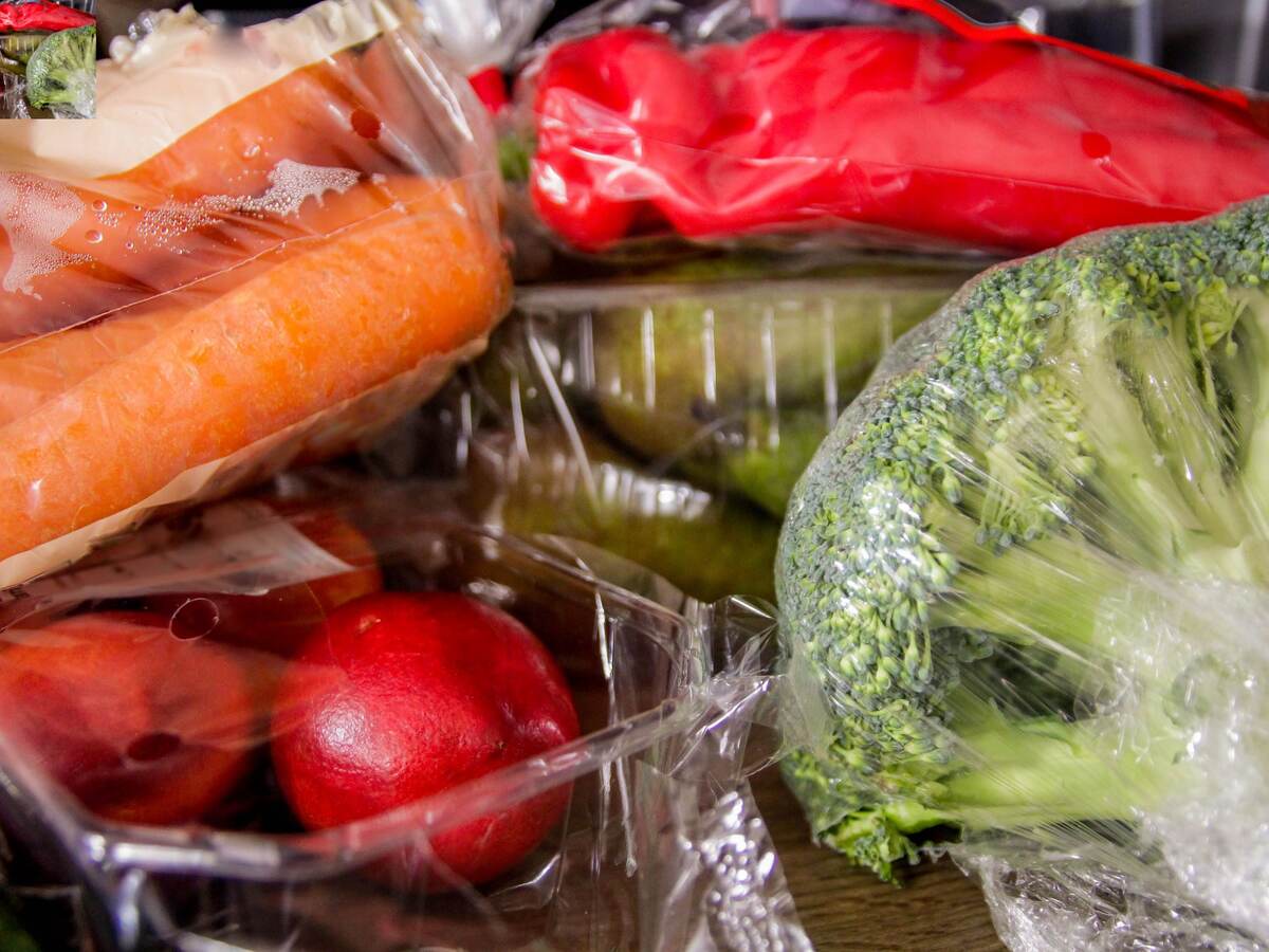 Fresh vegetables in cellophane bags